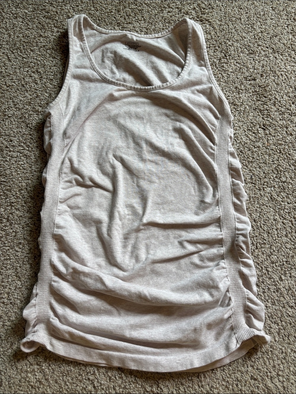 Athleta Heather Oatmeal Bodycon Fitted Athletic Top Size Small Cinched Sides